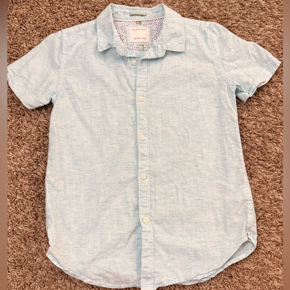 Cactus Pale Blue Short Sleeve Button-Down Shirt Kids Size 10